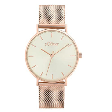 s.Oliver Armbanduhr Damen Quarzuhr Analog, mit Edelstahl Armband, Roséfarben, 3 bar Wasserdicht, Kommt in Uhren Geschenk Box, im Sale